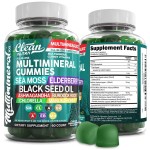 Sea Moss Gummies | Clinically Tested - Black Seed Oil Ashwagandha Elderberry Burdock Root Chlorella Manuka Honey - Vegan Irish Sea Moss Gummy Vitamins for Adults Kids Men Women - Green Apple Flavor