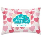 Little Sleepy Head Toddler Pillow with Pillowcase 13x18 - Kids Pillow for Sleeping - Better Neck Support Ergonomic Pillow and Toddler Pillowcase - Best Pillows for Kids (Hearts Pink)