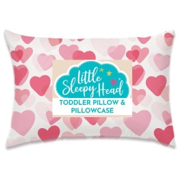 Little Sleepy Head Toddler Pillow with Pillowcase 13x18 - Kids Pillow for Sleeping - Better Neck Support Ergonomic Pillow and Toddler Pillowcase - Best Pillows for Kids (Hearts Pink)