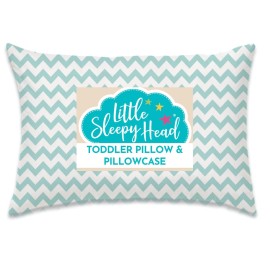Little Sleepy Head Toddler Pillow with Pillowcase 13x18 - Kids Pillow for Sleeping - Better Neck Support Ergonomic Pillow and Toddler Pillowcase - Best Pillows for Kids (Chevron Teal)
