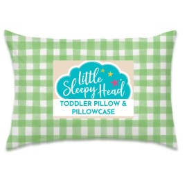 Little Sleepy Head Toddler Pillow with Pillowcase 13x18 - Kids Pillow for Sleeping - Better Neck Support Ergonomic Pillow and Toddler Pillowcase - Best Pillows for Kids (Gingham Green)