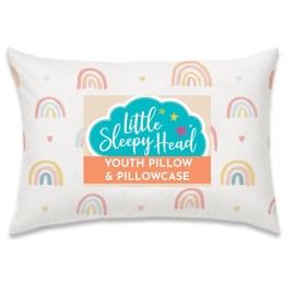 Little Sleepy Head Youth Pillow, 16x22 inch, Jumbo Toddler Pillow with Hypoallergenic Pillowcase - Perfect Travel Pillow (Rainbows)