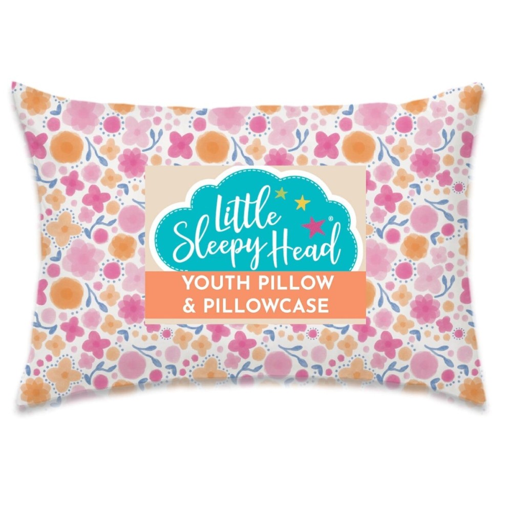 Little Sleepy Head Youth Pillow with Pillowcase 16x22, Soft Jumbo Toddler Pillows, Hypoallergenic Pillow Case - Best Kids Pillows for Sleeping, Perfect Kids Travel Pillows (Whimsy Garden)