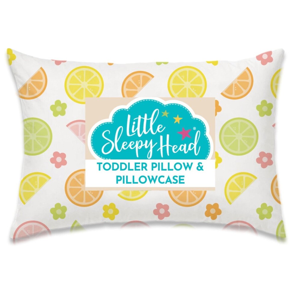 Little Sleepy Head Toddler Pillow with Pillowcase 13x18 - Kids Pillow for Sleeping - Better Neck Support Ergonomic Pillow and Toddler Pillowcase - Best Pillows for Kids (Citrus Blossom)