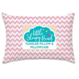 Little Sleepy Head Toddler Pillow with Pillowcase 13x18 - Kids Pillow for Sleeping - Better Neck Support Ergonomic Pillow and Toddler Pillowcase - Best Pillows for Kids (Chevron Pink)