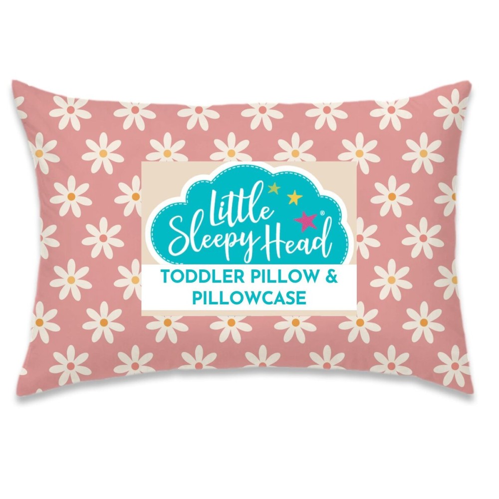 Little Sleepy Head Toddler Pillow with Pillowcase 13x18 - Kids Pillow for Sleeping - Better Neck Support Ergonomic Pillow and Toddler Pillowcase - Best Pillows for Kids (Daisies)
