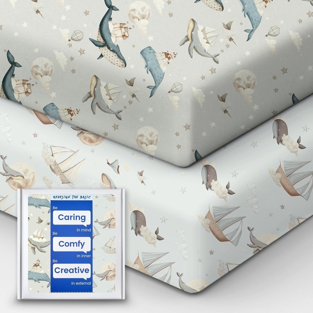 Premium Fitted Baby Boy Crib Sheets for Standard Crib Mattress - Ultra-Soft Jersey Knit Crib Mattress Sheet, Safe and Snug, Durable, Stylish Crib Sheet, 28\'\'x52\'\'x9\'\' Extra Deep Pocket (Whale Dreams)