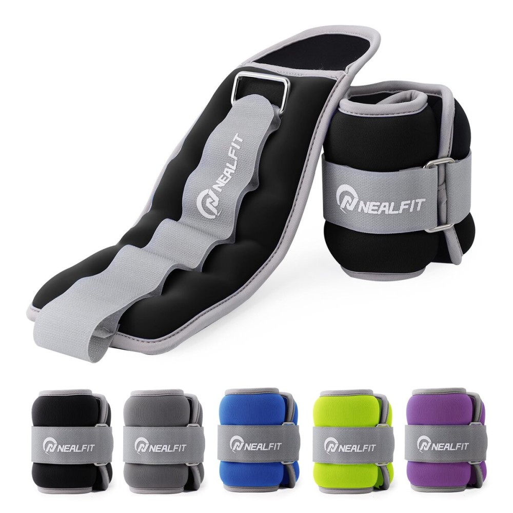 NEALFIT Ankle Weights for Men Women Kids, Leg Arm Wrist Weights with Adjustable Strap for Running, Gymnastics, Aerobics,Gym, Fitness (Black, 2 lbs x 2 (4LB Pair))