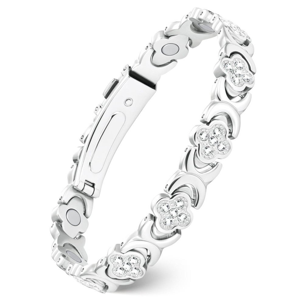 Feraco Pure Copper Bracelets for Women, Ultra Strength Magnetic Bracelet with 3800 Gauss Magnets & Sparkling Zirconia, Adjustable, Infinite Clover Jewelry (Silver)