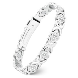Feraco Pure Copper Bracelets for Women, Ultra Strength Magnetic Bracelet with 3800 Gauss Magnets & Sparkling Zirconia, Adjustable, Infinite Clover Jewelry (Silver)
