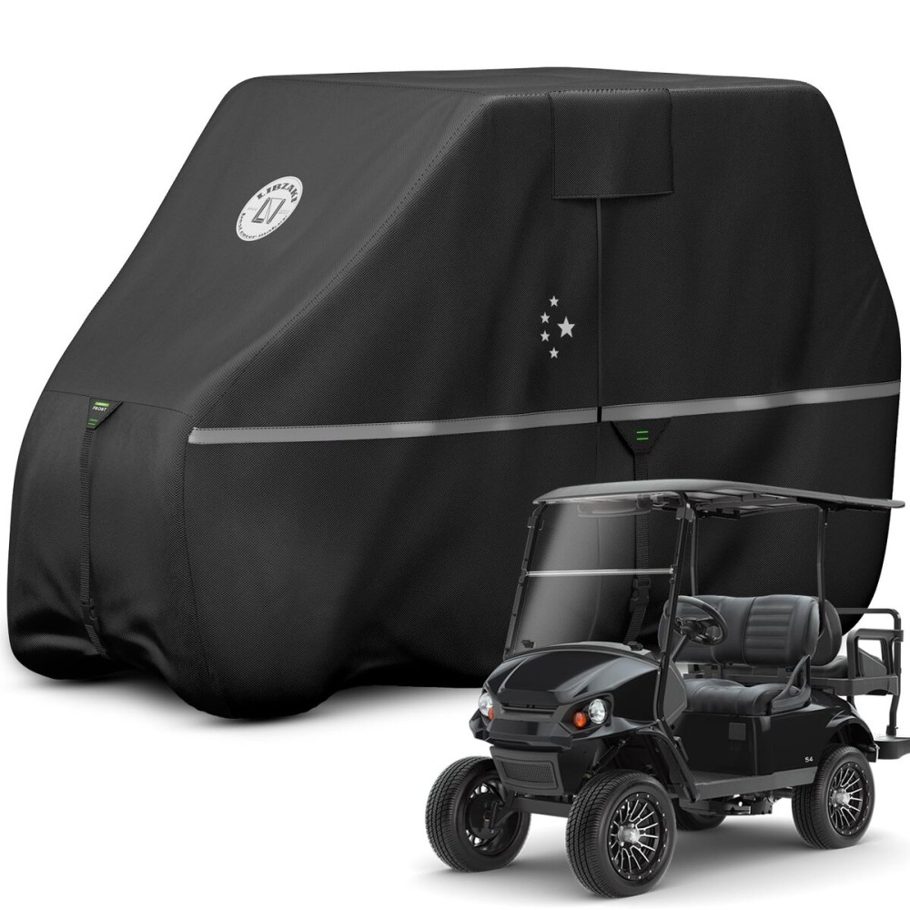 LI LIBZAKI Waterproof Golf Cart Cover, 420D Heavy Duty Marine Grade Fabric, Universal Fits for Most Brand 4/4+2/6 Passengers Yamaha, Club Car, EZGO Golf Cart -Black