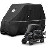 LI LIBZAKI Waterproof Golf Cart Cover, 420D Heavy Duty Marine Grade Fabric, Universal Fits for Most Brand 4/4+2/6 Passengers Yamaha, Club Car, EZGO Golf Cart -Black