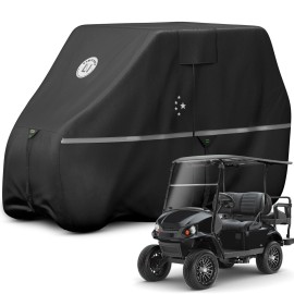LI LIBZAKI Waterproof Golf Cart Cover, 420D Heavy Duty Marine Grade Fabric, Universal Fits for Most Brand 4/4+2/6 Passengers Yamaha, Club Car, EZGO Golf Cart -Black