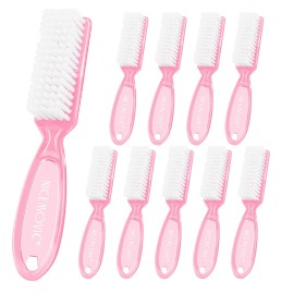 NICEMOVIC 10 Pcs Nail Brush for Cleaning Fingernails, Handle Grip Nail Scrubber Brush, Hand Fingernail Cleaner Brush Manicure Tools Scrub Cleaning Brushes, Use for Toe and Nail Cleaning (Clear-Pink)