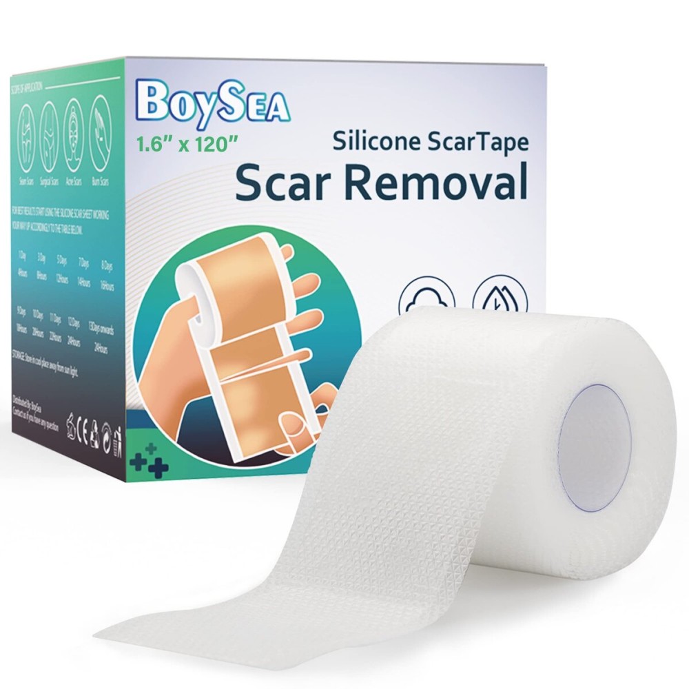 Boysea Silicone Scar Sheets (1.6 x 120) Clear Silicone Scar Tape - Scars Removal Treatment - Reusable Scar Strips for Keloid, C-Section, Burn, Surgical Scars