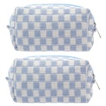 PAZIMIIK Checkered Makeup Bag for Purse Portable Zipper Make Up Pouch Small Cosmetic Case for Travel Accessories (2PCS Blue)