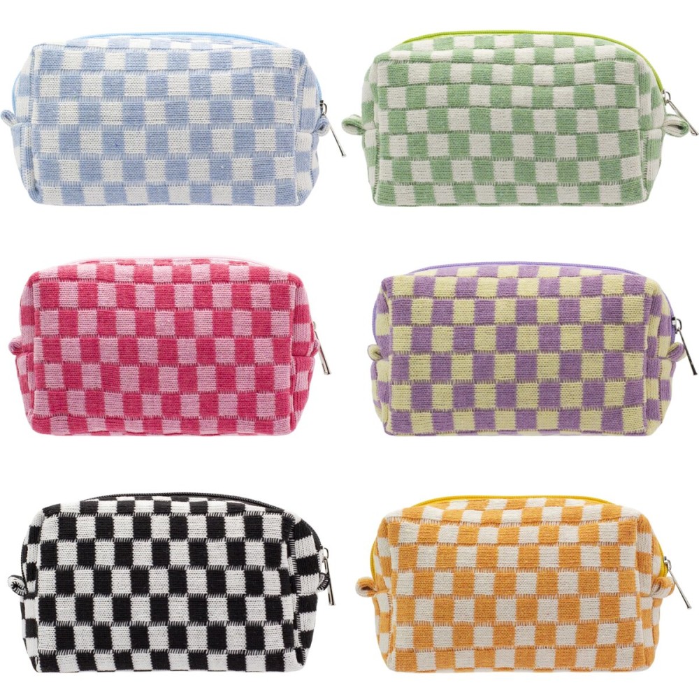 PAZIMIIK Checkered Makeup Bag for Purse Portable Zipper Make Up Pouch Small Cosmetic Case for Travel Accessories (6PCS Colorful)