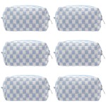 PAZIMIIK Checkered Makeup Bag for Purse Portable Zipper Make Up Pouch Small Cosmetic Case for Travel Accessories (6PCS Blue)