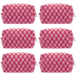 PAZIMIIK Checkered Makeup Bag for Purse Portable Zipper Make Up Pouch Small Cosmetic Case for Travel Accessories (6PCS Hotpink)