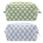 PAZIMIIK Checkered Makeup Bag for Purse Portable Zipper Make Up Pouch Small Cosmetic Case for Travel Accessories (2PCS Blue Light Green)