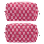 PAZIMIIK Checkered Makeup Bag for Purse Portable Zipper Make Up Pouch Small Cosmetic Case for Travel Accessories (2PCS Hotpink)