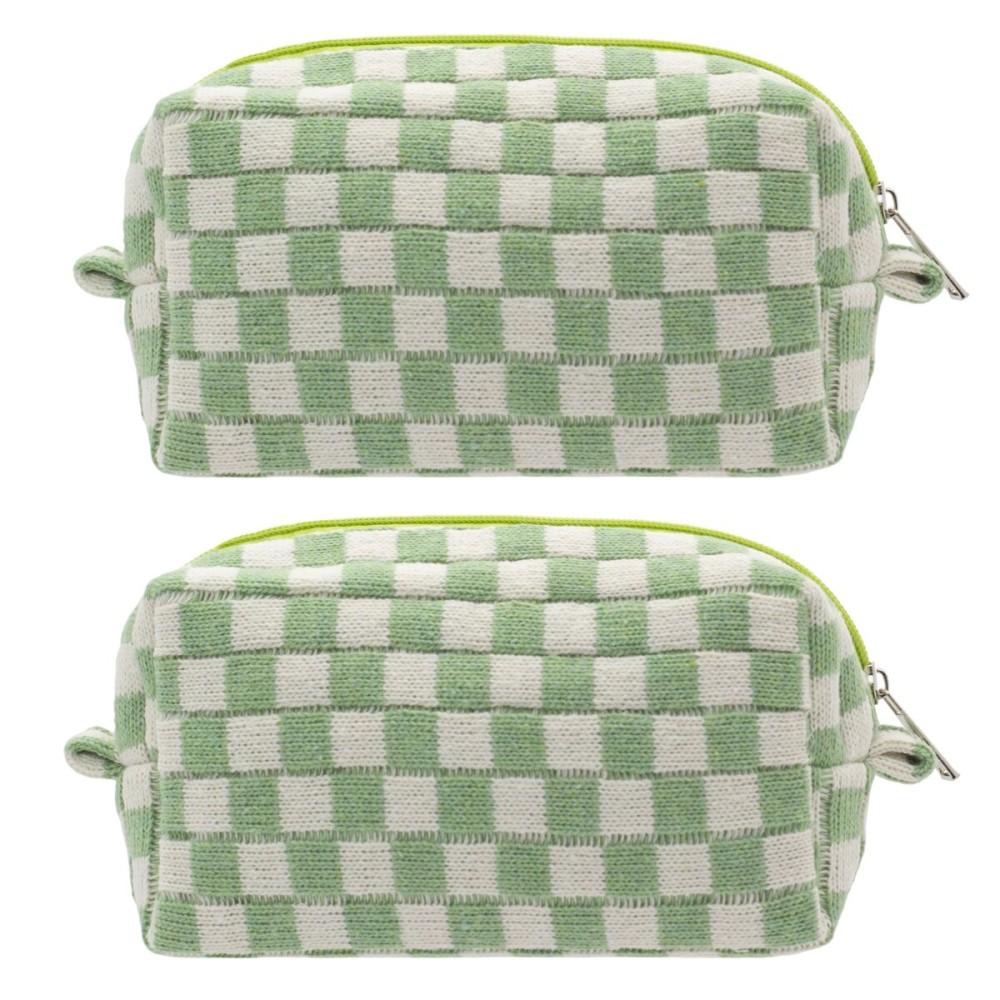 PAZIMIIK Checkered Makeup Bag for Purse Portable Zipper Make Up Pouch Small Cosmetic Case for Travel Accessories (2PCS Light Green)