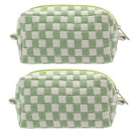 PAZIMIIK Checkered Makeup Bag for Purse Portable Zipper Make Up Pouch Small Cosmetic Case for Travel Accessories (2PCS Light Green)