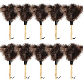 iHUFeather Ostrich Feather Duster 14 inch Fluffy Natural Genuine Ostrich Feathers with Wooden Handle and Eco-Friendly Reusable Handheld Ostrich Feather Duster for Cleaning Supplies(10PCS)