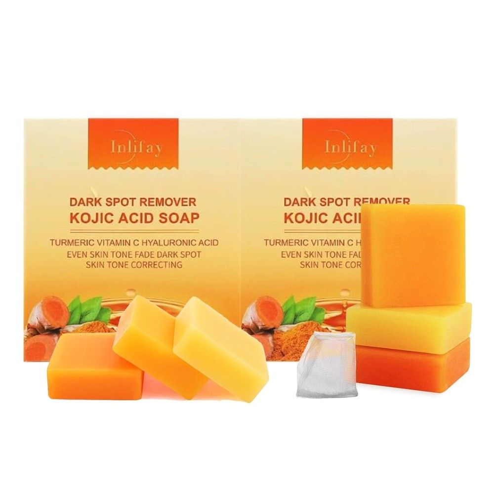Inlifay Turmeric Soap for Dark Spots: Kojic Acid Soap for Women with Hyperpigmentation - Home Travel Use Skin Cleansing