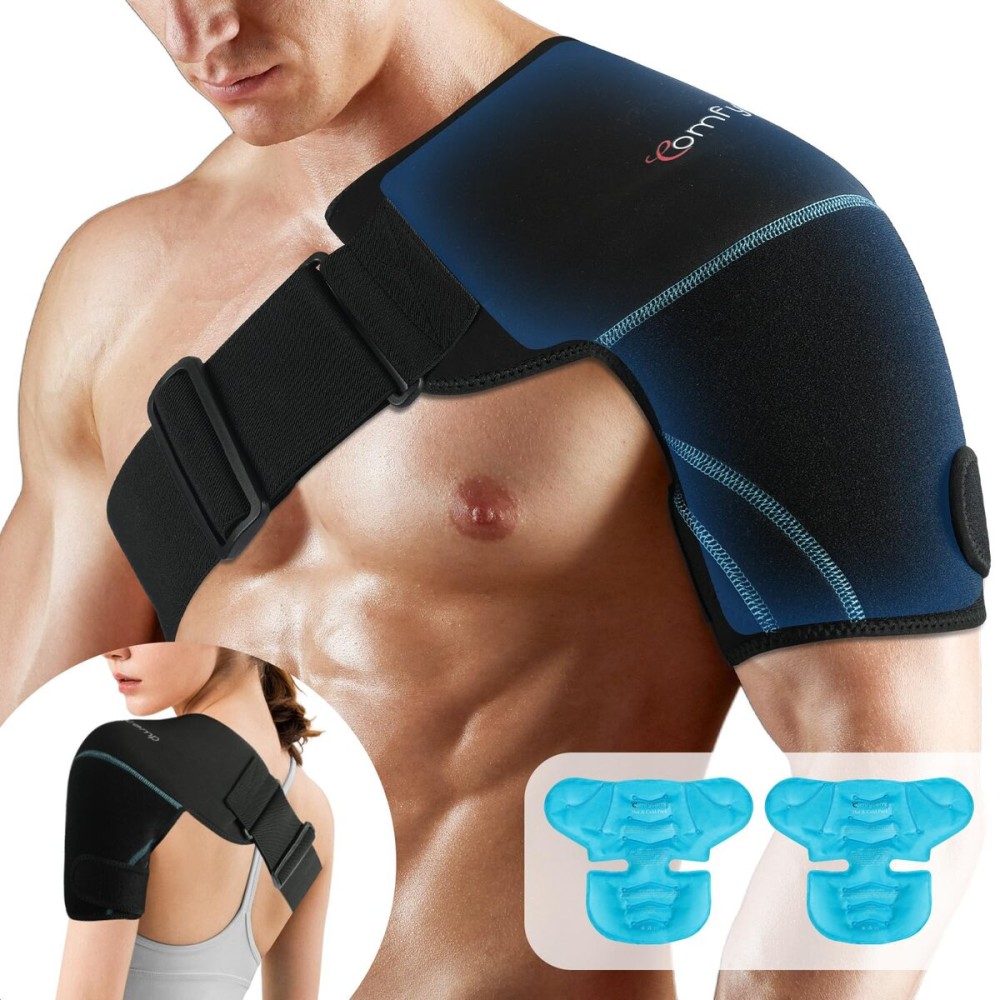 Comfytemp Shoulder Brace Ice Pack Wrap, FSA Eligible HSA Approved Item, Gel Cold Compression Sleeve for Injuries Reusable Arm Rotator Cuff Pain Relief, Physical Therapy Recovery Gift Men Women Elderly