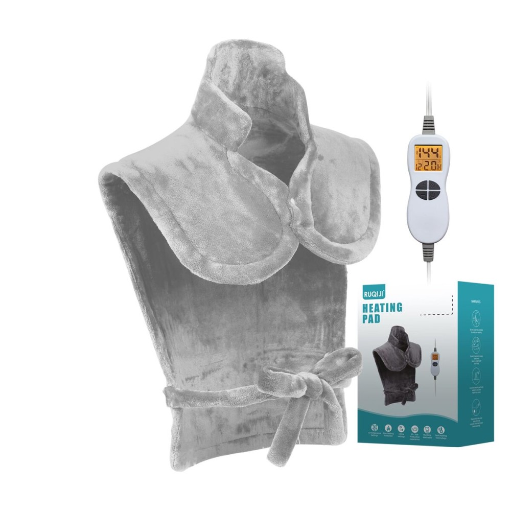 26 x 35 Flannel Neck&Shoulder&Back Heating Pad with 12 Temperature Settings&Countdown Timer, Pain Relief for Back/Neck/Shoulders/Menstrual Pain, Christmas Gifts for Women Men Mom Dad(Light Grey)