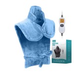 26 x 35 Flannel Neck&Shoulder&Back Heating Pad with 12 Temperature Settings& Countdown Timer,Pain Relief for Back/Neck/Shoulders/Menstrual Pain, Christmas Gifts for Women Men Mom Dad(Light Blue)