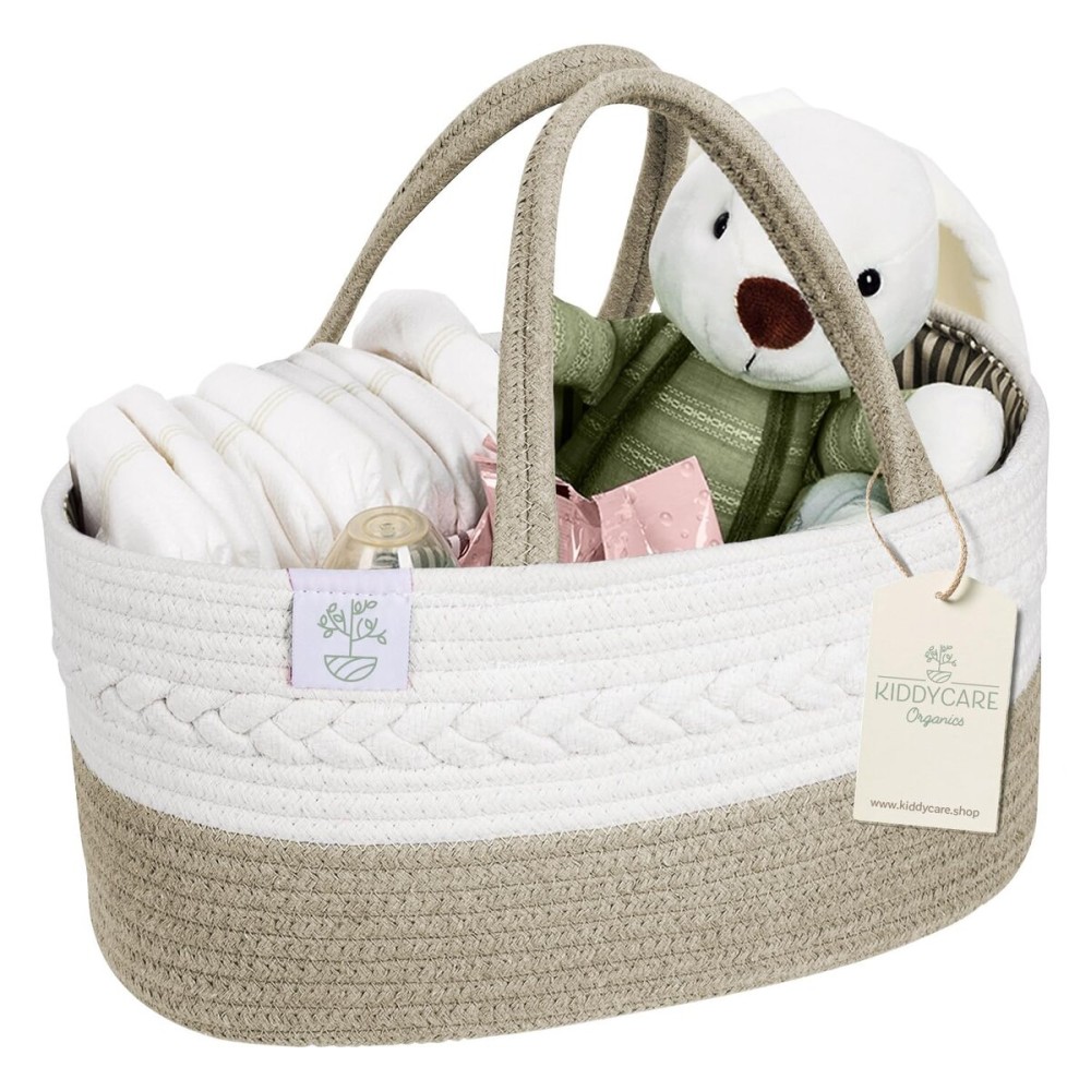 KiddyCare Baby Diaper Caddy Organizer, Cotton Nursery Baby Gift Basket with Handle Lid Baby Caddy Organizer, Portable Baby Basket Diapers & Wipes, Basket for Moms, Wheat Field - Large