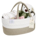 KiddyCare Baby Diaper Caddy Organizer, Cotton Nursery Baby Gift Basket with Handle Lid Baby Caddy Organizer, Portable Baby Basket Diapers & Wipes, Basket for Moms, Wheat Field - Large