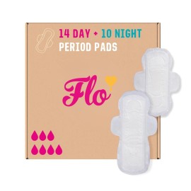 Flo - Day + Night Menstrual Pads (14 Day + 10 Night) - Winged + Ultra Thin - Natural, Absorbent, Soft, & Breathable - Organic Bamboo Period Pads for Women - Plant Based - Vegan & Cruelty Free