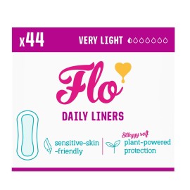 Flo - Daily Liners (44 Pack) Very Light Flow - Wrapped, Ultra-Thin - Natural, Absorbent, Soft & Breathable - Made with Organic Bamboo - Panty Liners for Women - Fragrance Free - Vegan & Cruelty Free