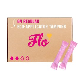 Flo - Organic Cotton Tampons for Women - 64 Pack (64 Regular Tampons) - Leak Proof - No Synthetic Fibers, Chlorine Bleach, or Added Dyes - Bio-Plastic Applicator - Feminine Care - Vegan & Cruelty Free