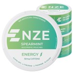 NZE Caffeine Nootropic Pouches (Spearmint) - Energy Pouches with 50mg Caffeine, Alpha GPC, L-Tyrosine & L-Theanine with No Sugar or Artificial Sweeteners - 15 Pouches Per Can - 5 Pack