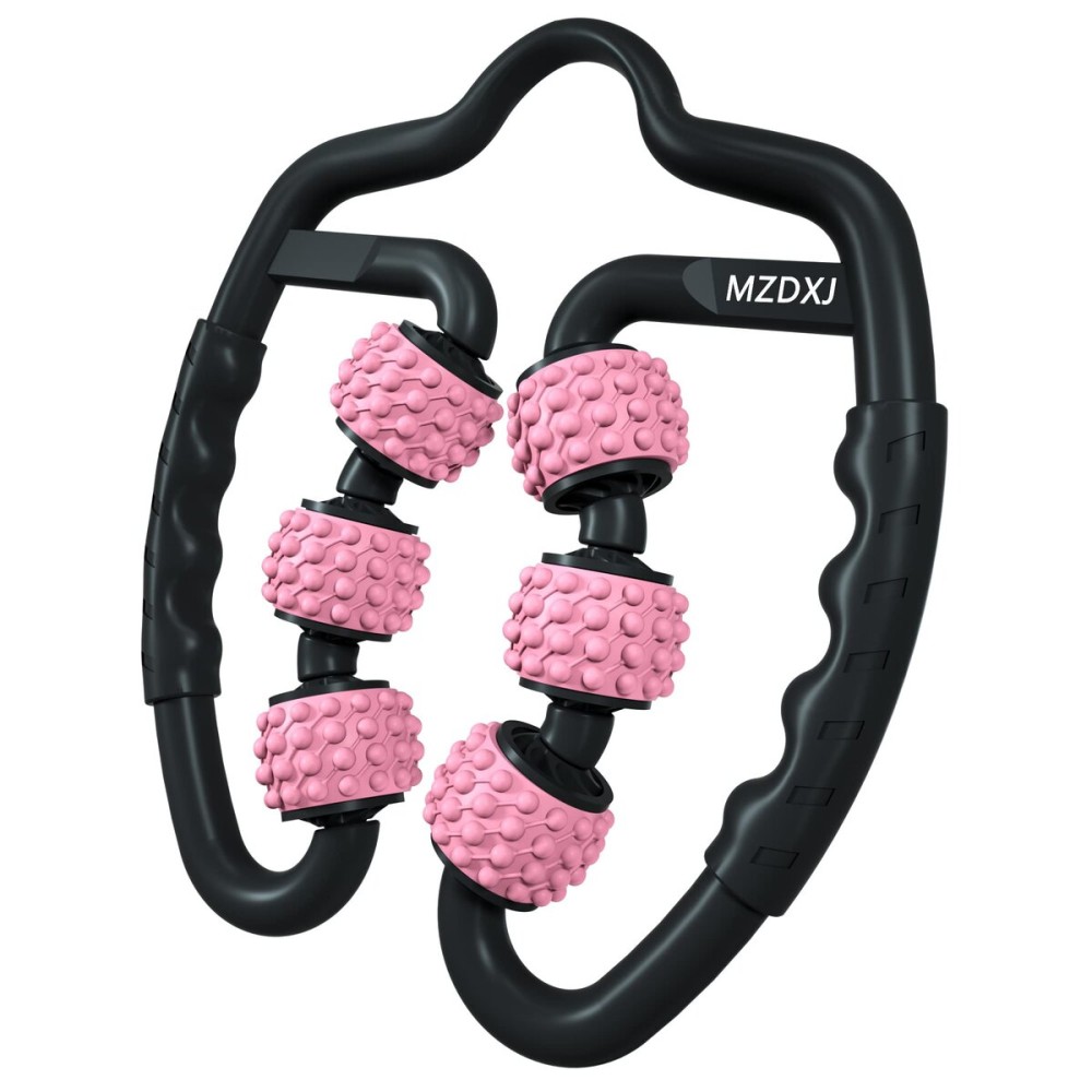 MZDXJ Cellulite Massage Tool Muscle Roller - Deep Fascia Massager & Dimpled Skin Remover for Legs, Thighs & Buttocks - Anti-Cellulite Roller, Smooth Skin, Pain Reliefs (Black Pink -6Wheel)