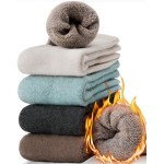 ProEtrade Merino Wool Socks Thermal Warm Winter Thick Hiking Boot Cabin Crew Cozy for Women Ladies Gift Stocking Stuffer Work Comfy Socks 5 Pack (Mixed)