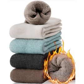 ProEtrade Merino Wool Socks Thermal Warm Winter Thick Hiking Boot Cabin Crew Cozy for Women Ladies Gift Stocking Stuffer Work Comfy Socks 5 Pack (Mixed)