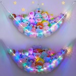 Unicorn Castle Stuffed Animals Net or Hammock Kids Toy Storage Organizer with LED Light Hanging Corner Stuffed Animals Holder Kids Girls Room Decor,White,Large (Pack of 2)