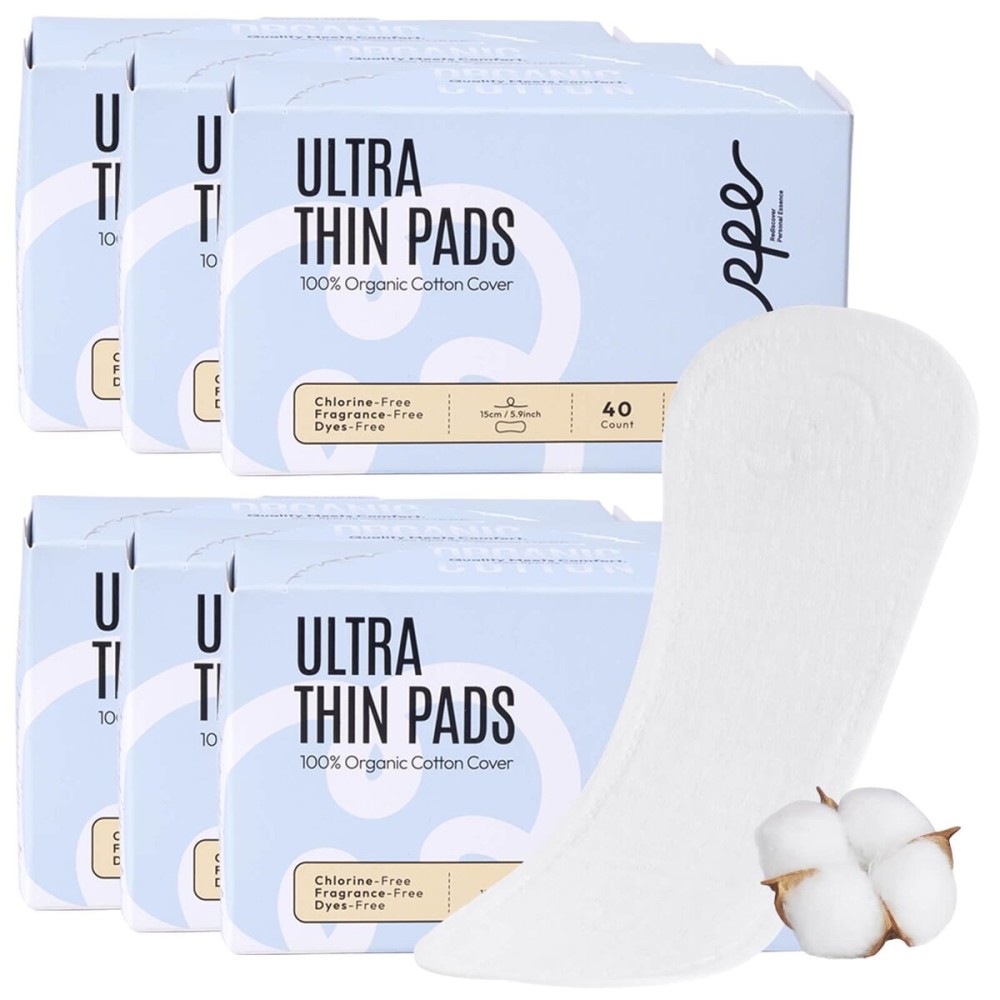 Rpe Life 100% Organic Panty Liners for Women-240ct, Ultra Thin Cotton Cover, Regular Pantiliners, Light Absorbency, Unscented Barely There Pantie Liners (Regular Liner, Size 1, 240ct)