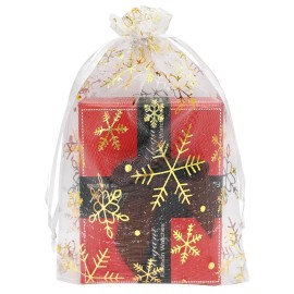 Jexila 100PCS Christmas Organza Gift Bags 4X6 inches Small Mesh Christmas Drawstring Goodie Candy Treat Bags for Holiday Xmas Party Favor