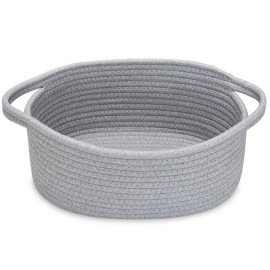 ABenkle Small Basket, 12x 8 x 5 Cute Small Woven Basket, Rope Room Shelf Storage Basket, Cat Dog Toys Basket Chest Box, Decorative Empty Gift Basket with Handles - All Gray