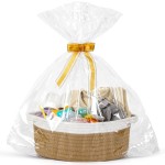 LANDNEOO Small Woven Basket with Gift Bags and Ribbons, Empty Decorative Gift Chest Box, Cute Baby Gift Basket for Nursery, Cotton Rope Room Shelf Storage Basket with Handles, 12x 8x 5, Yellow