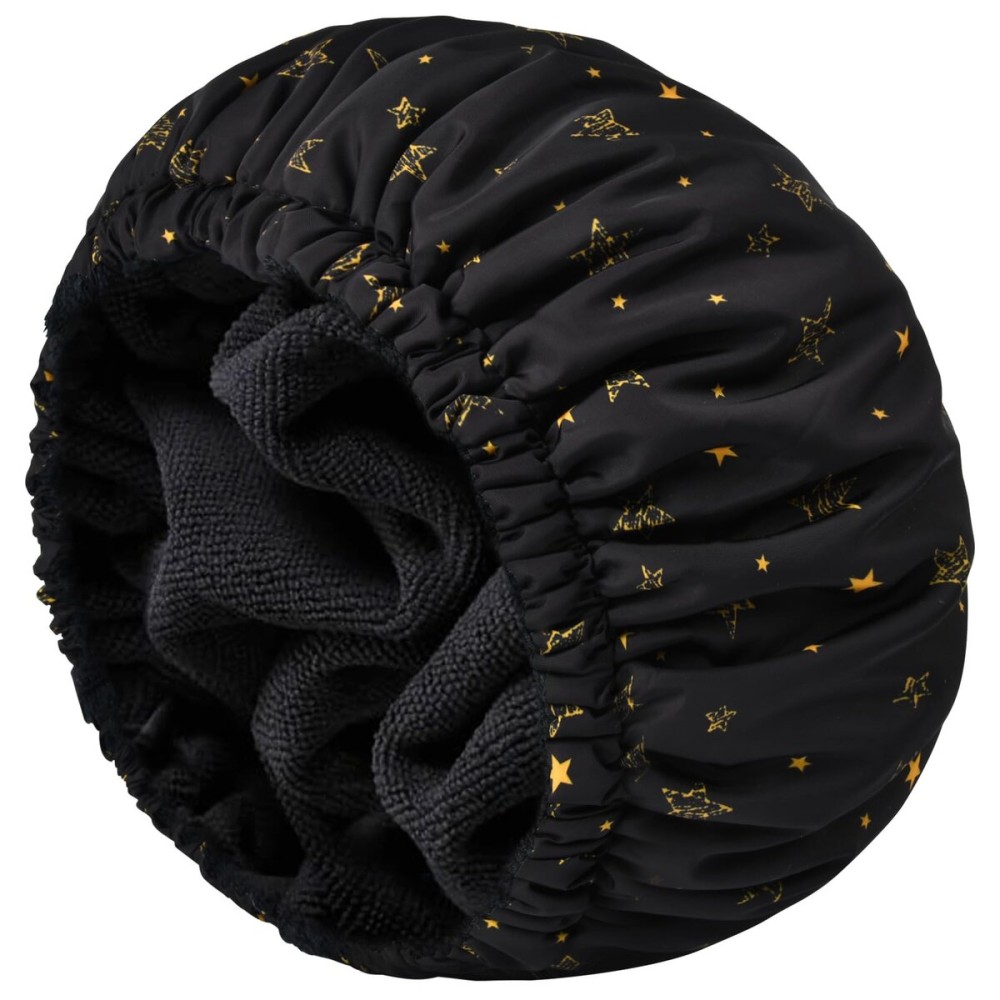 Shower Cap for Women Terry Lined Bath Cap Large Reusable Waterproof Elastic Band Black Star Shower Caps for Long Thick Hair Soft Bath Shower Hair Caps
