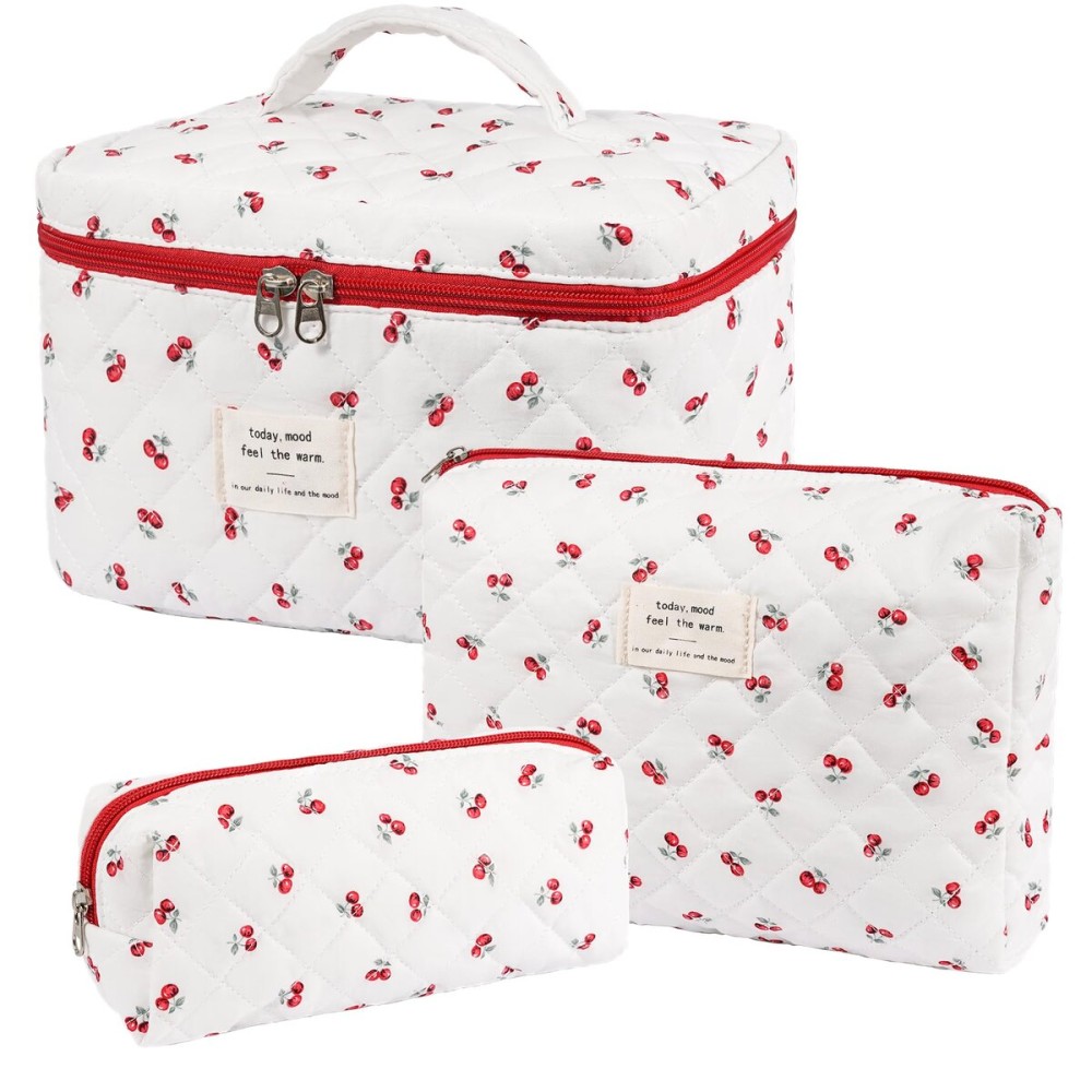 Makeup Bag,Quilted Cosmetic Bags,Large Floral Make Up Organize bag,Makeup Bag Set for Women,Flower Travel Toiletry Bag