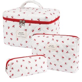 Makeup Bag,Quilted Cosmetic Bags,Large Floral Make Up Organize bag,Makeup Bag Set for Women,Flower Travel Toiletry Bag