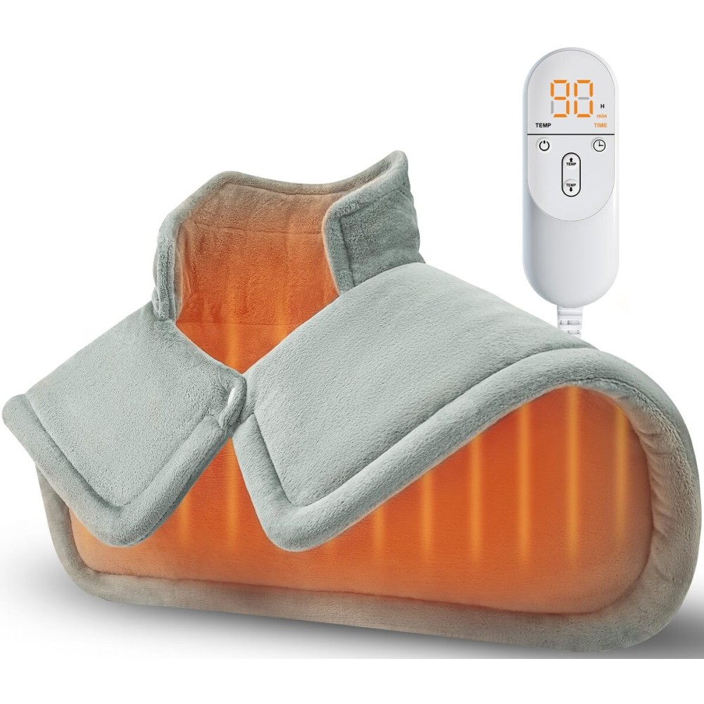 Heating Pad for Neck and Shoulder, Birthday Gifts for Men Women Dad Mom, Electric Weighted Heat Pad for Back Pain Relief, Christmas Gifts, Grey